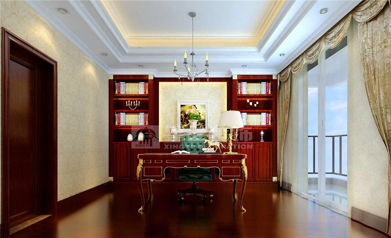 濱江麗景花園320平書(shū)房裝修效果圖