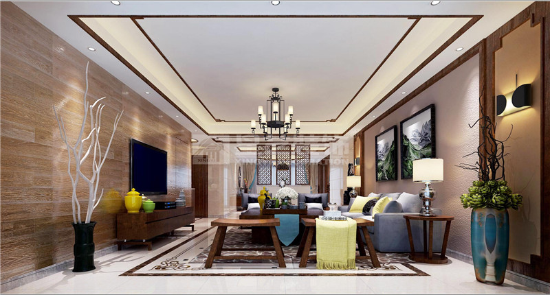 盛天東郡290平新中式客廳裝修設計效果圖