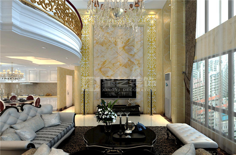 昌泰東盟園200平簡歐風格客廳裝修效果圖