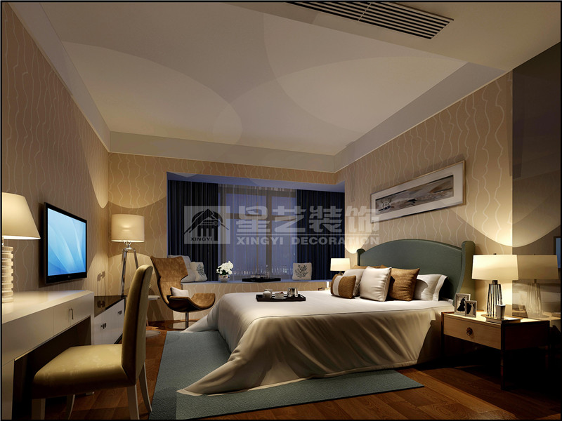 半島半山135平現(xiàn)代簡(jiǎn)約主臥裝修效果圖