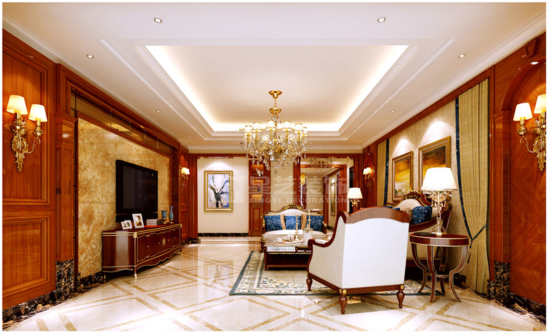 金源一品205平美式風格客廳裝修效果圖