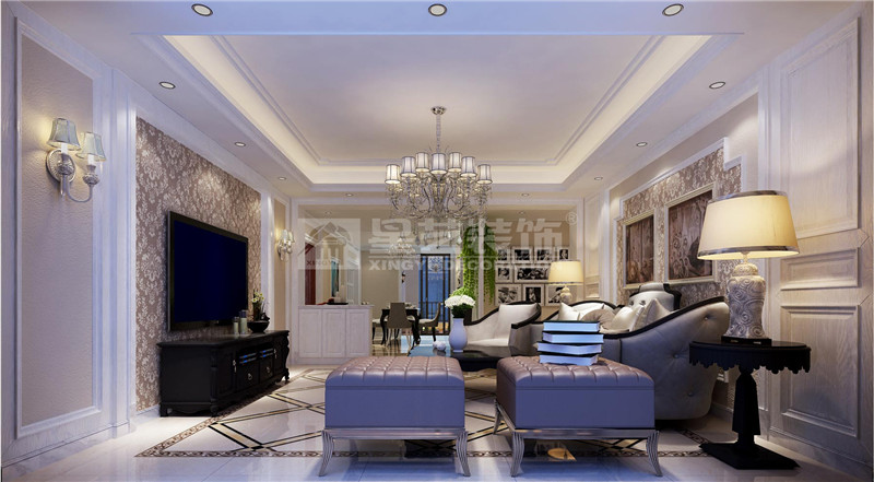 金源一品240平簡歐風格客廳裝修效果圖