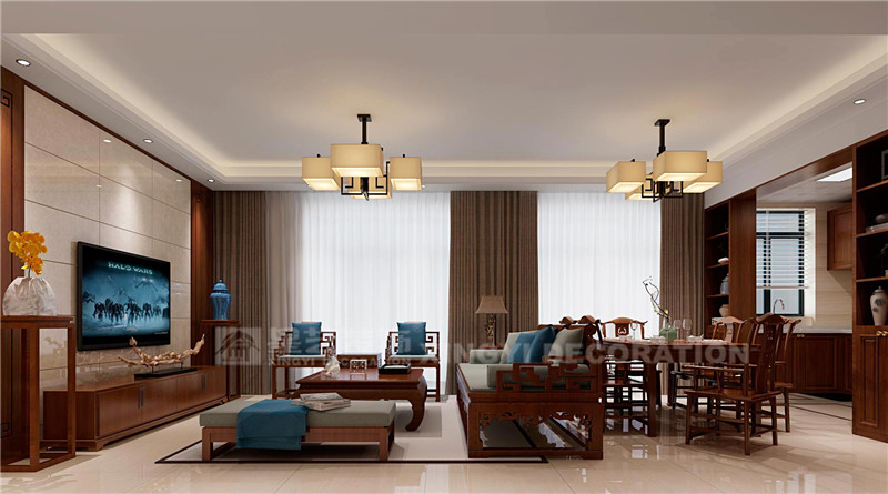 萬達茂125平中式風(fēng)格客廳裝修效果圖