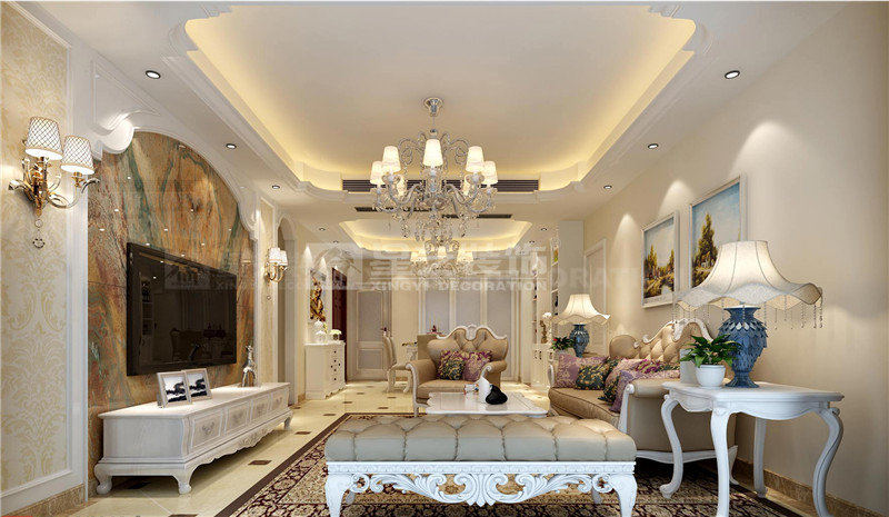 雍景灣140平簡(jiǎn)歐風(fēng)格客廳裝修效果圖