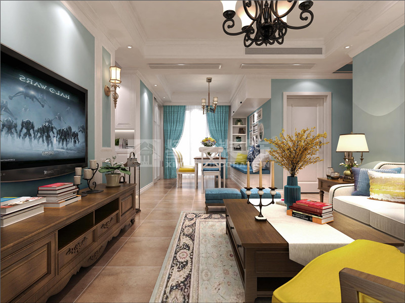 萬達茂120平美式風格客廳裝修效果圖