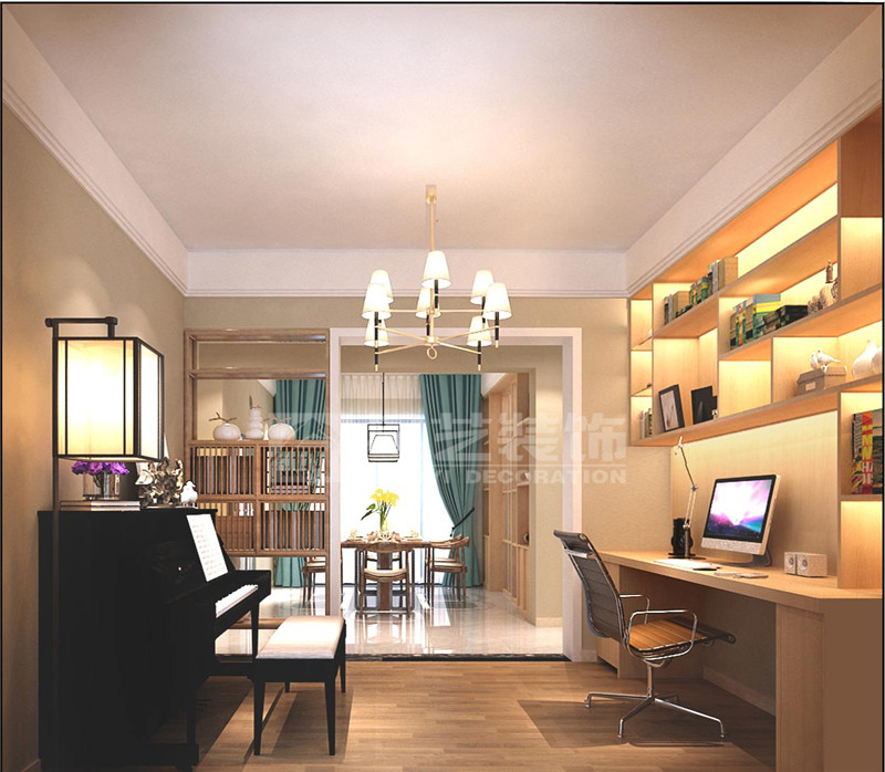 華發(fā)國賓壹號(hào)130平新中式書房裝修效果圖