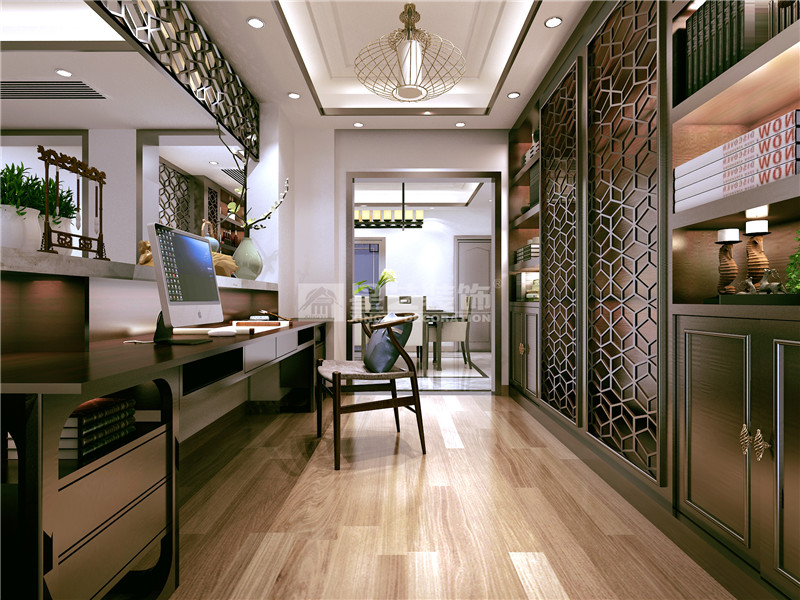 遠辰山水一號140平現(xiàn)代中式書房裝修效果圖