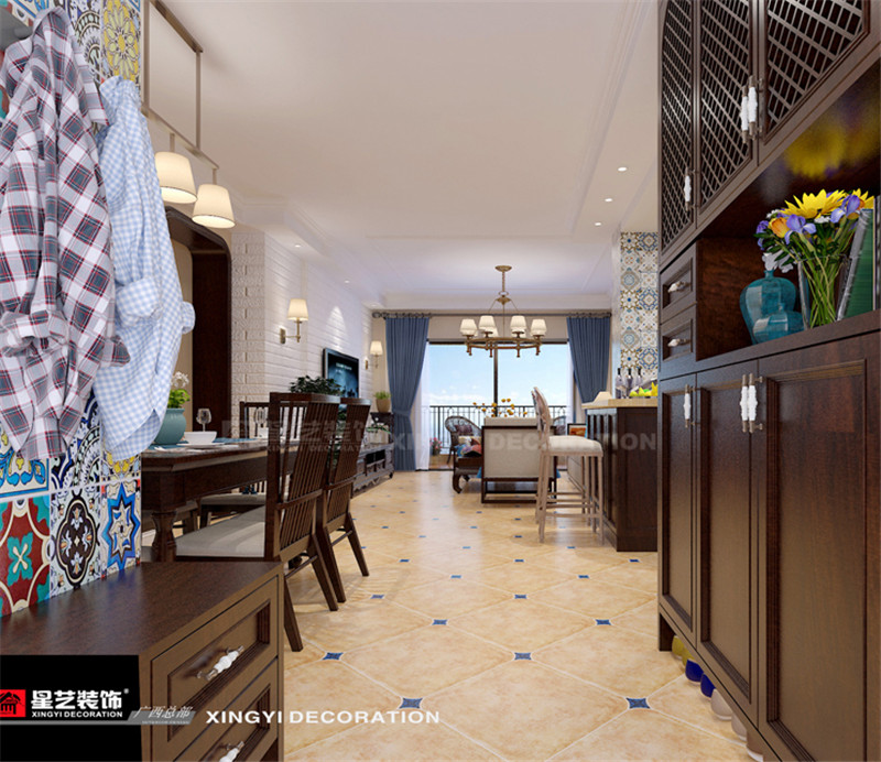 綠地中央廣場(chǎng)美式風(fēng)格128平入戶裝修效果圖