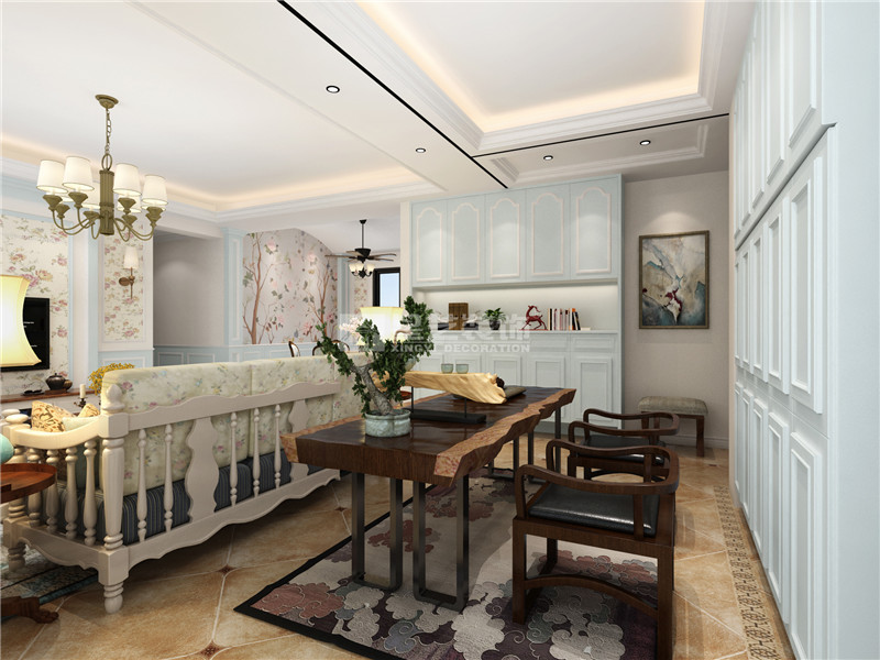 招商雍景灣127平吧臺(tái)裝修效果圖