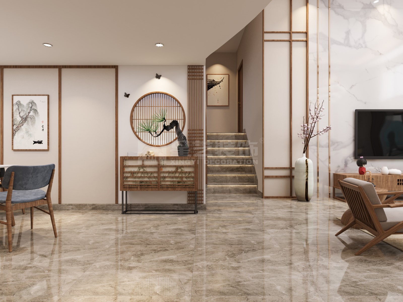 安吉山語(yǔ)城156平復(fù)式樓梯區(qū)裝修效果圖