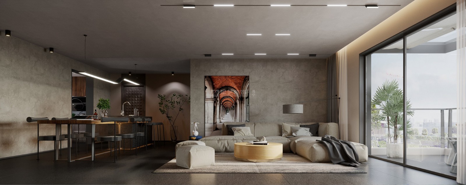 大唐臻觀197平工業(yè)侘寂風(fēng)客廳裝修效果圖