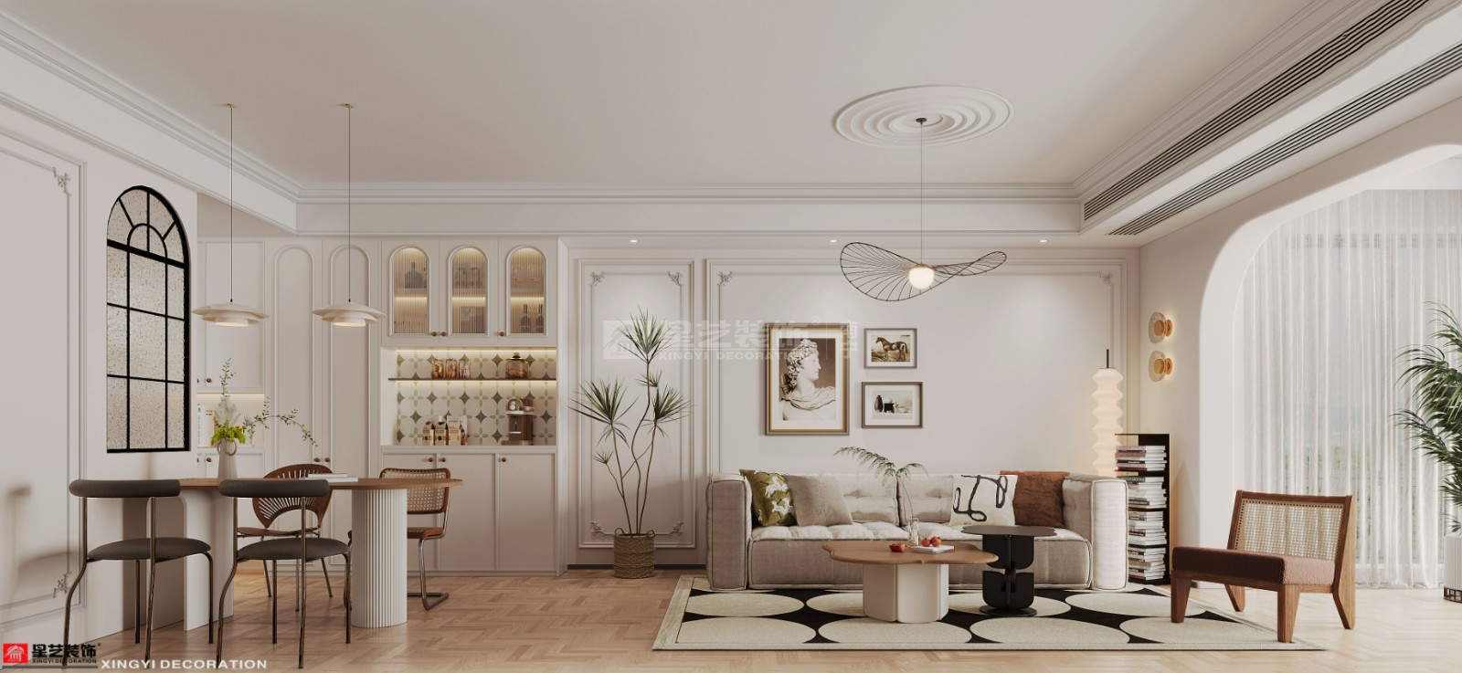 江南中心89平輕法式風格客廳裝修效果圖