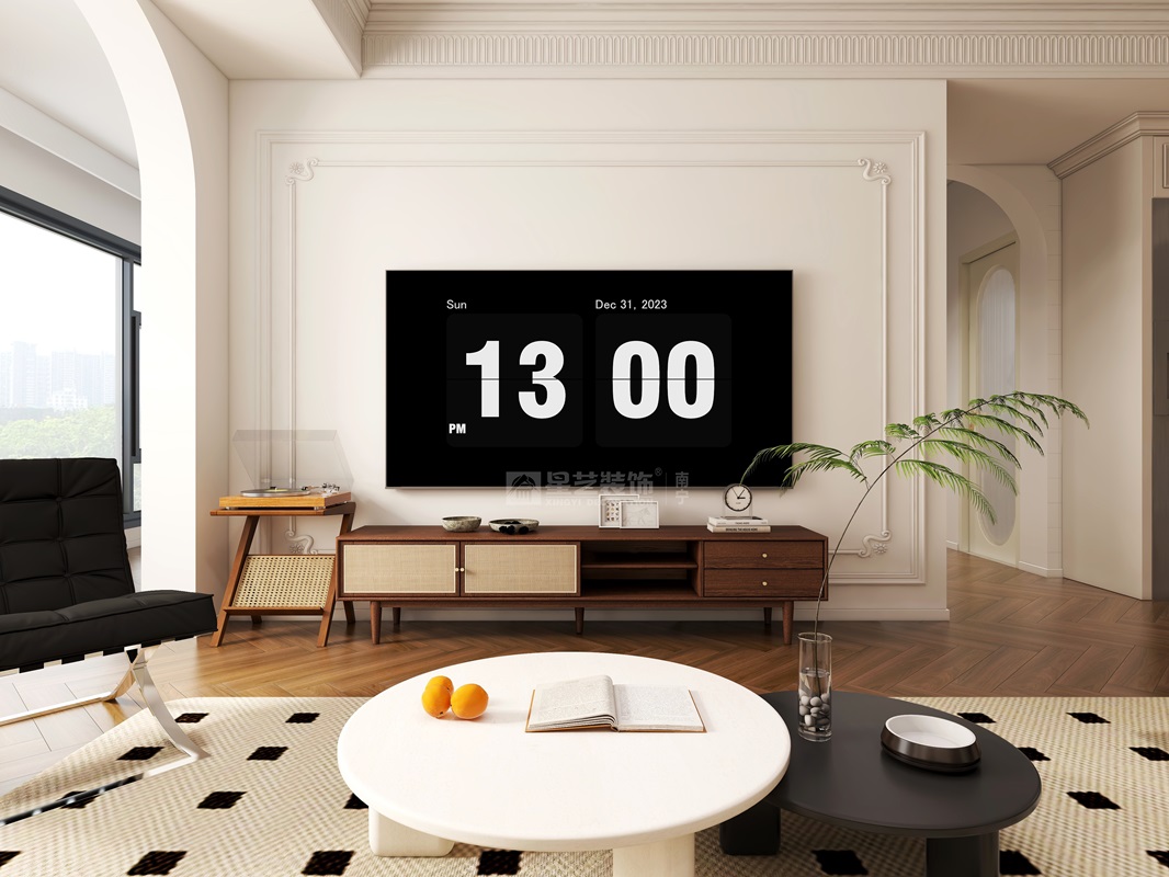 建發(fā)央著122平中古風客廳裝修效果圖