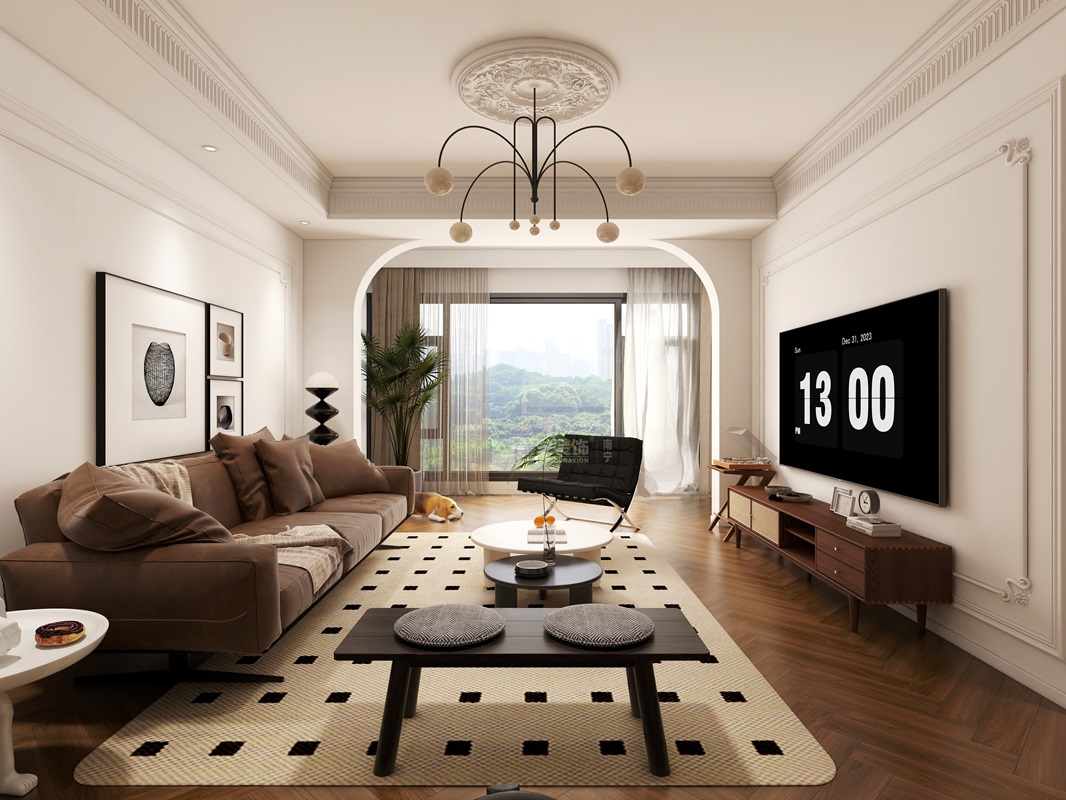 建發(fā)央著122平中古風客廳裝修效果圖