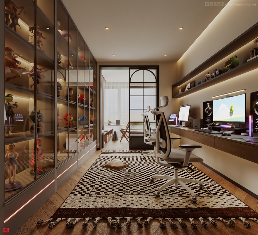 西園潤(rùn)府160平中古風(fēng)書(shū)房裝修效果圖