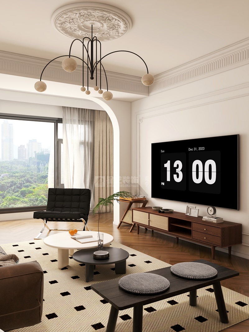 建發(fā)央著122平中古風客廳裝修效果圖