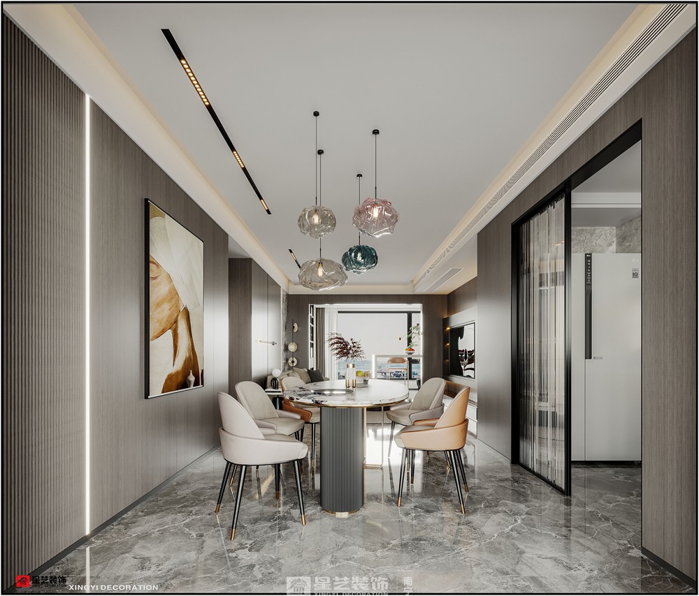 美的悅江府132平現(xiàn)代簡約餐廳裝修效果