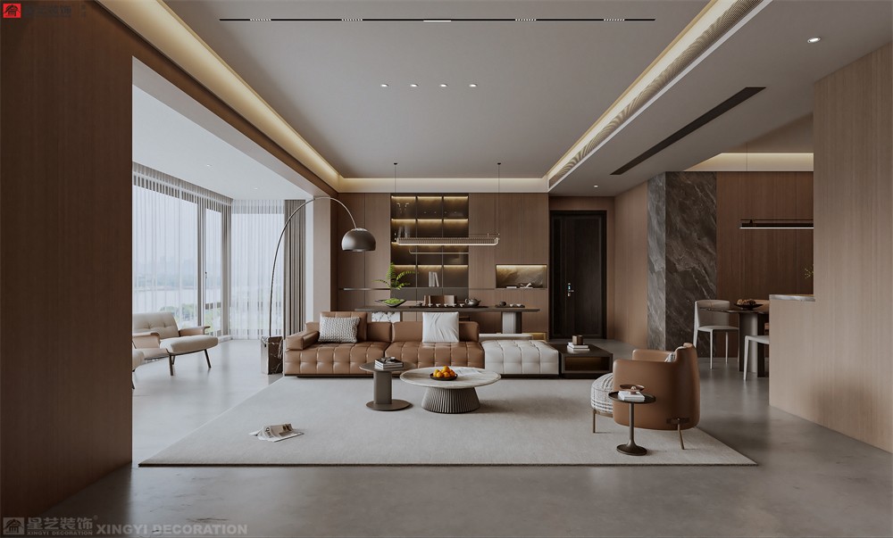 華潤(rùn)西園潤(rùn)府143平意式輕奢客廳裝修效果圖