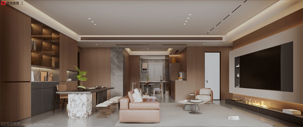 華潤(rùn)西園潤(rùn)府143平意式輕奢客廳裝修效果圖