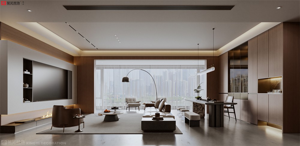 華潤(rùn)西園潤(rùn)府143平意式輕奢客廳裝修效果圖