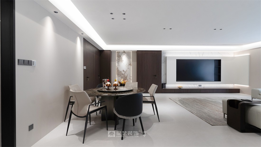 大唐臻觀196平現(xiàn)代簡約客餐廳裝修完工實景