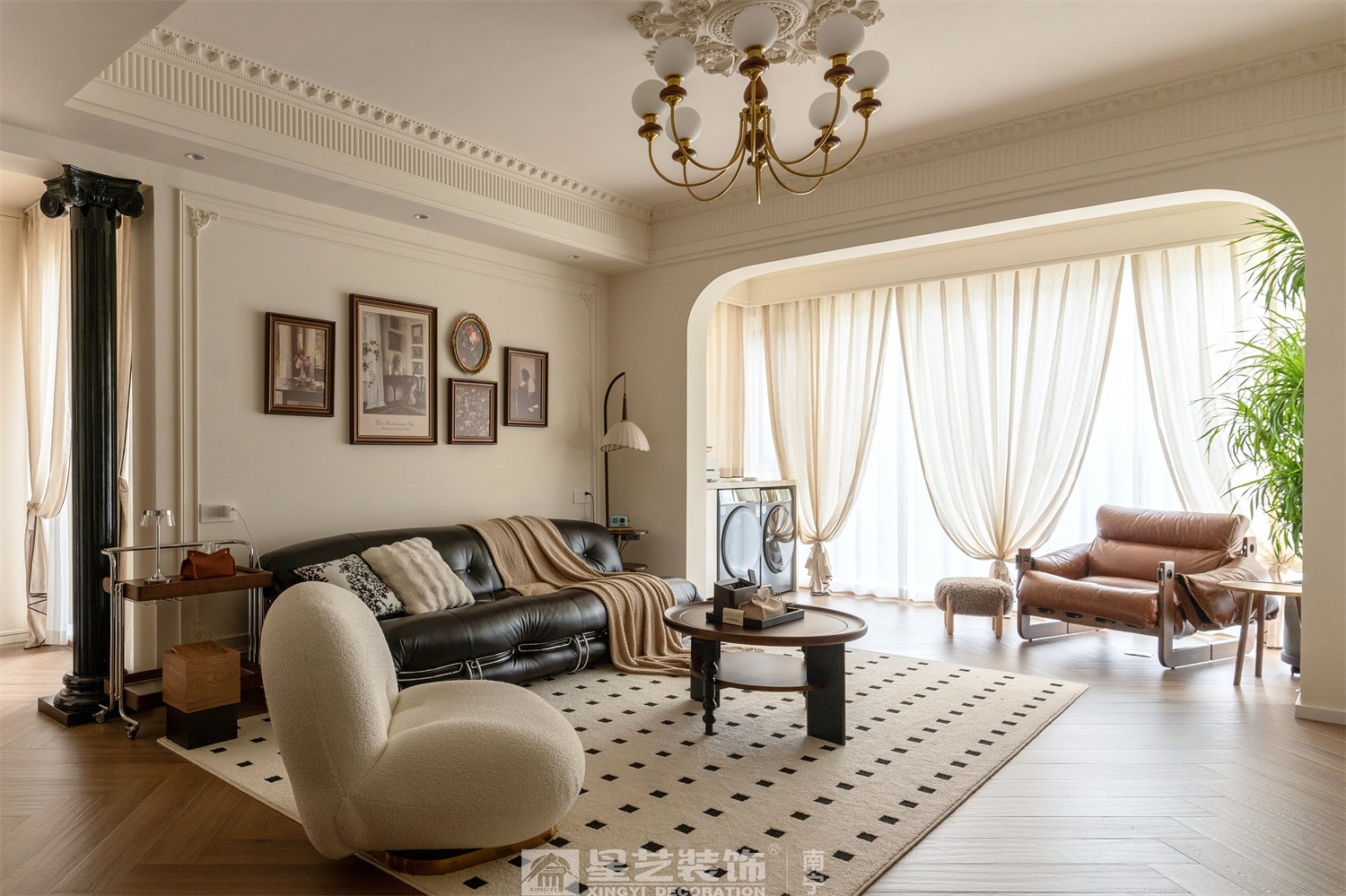 湖畔書院150平法式中古風客廳裝修完工實景圖