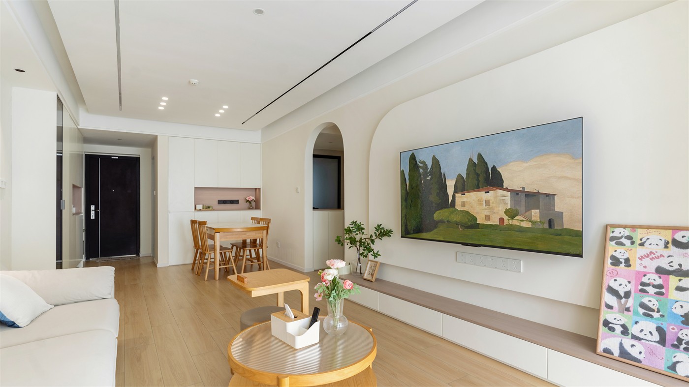 保利領(lǐng)秀廣場75平奶油風(fēng)客廳裝修實景圖