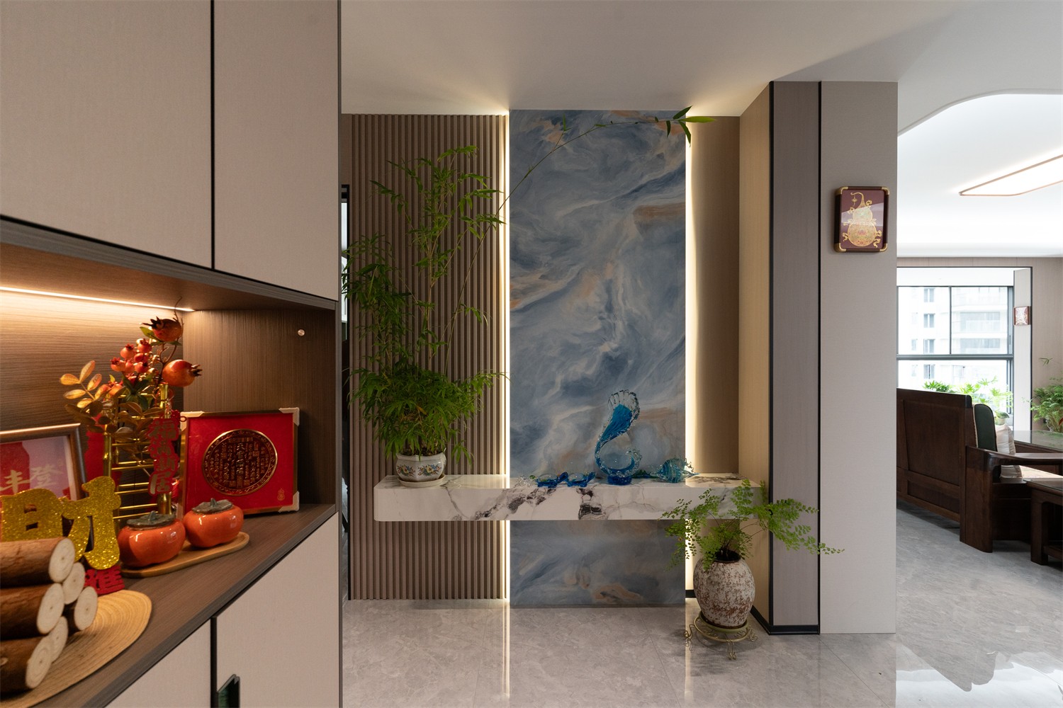 建發(fā)縵云210平新中式入戶(hù)裝修完工實(shí)景圖